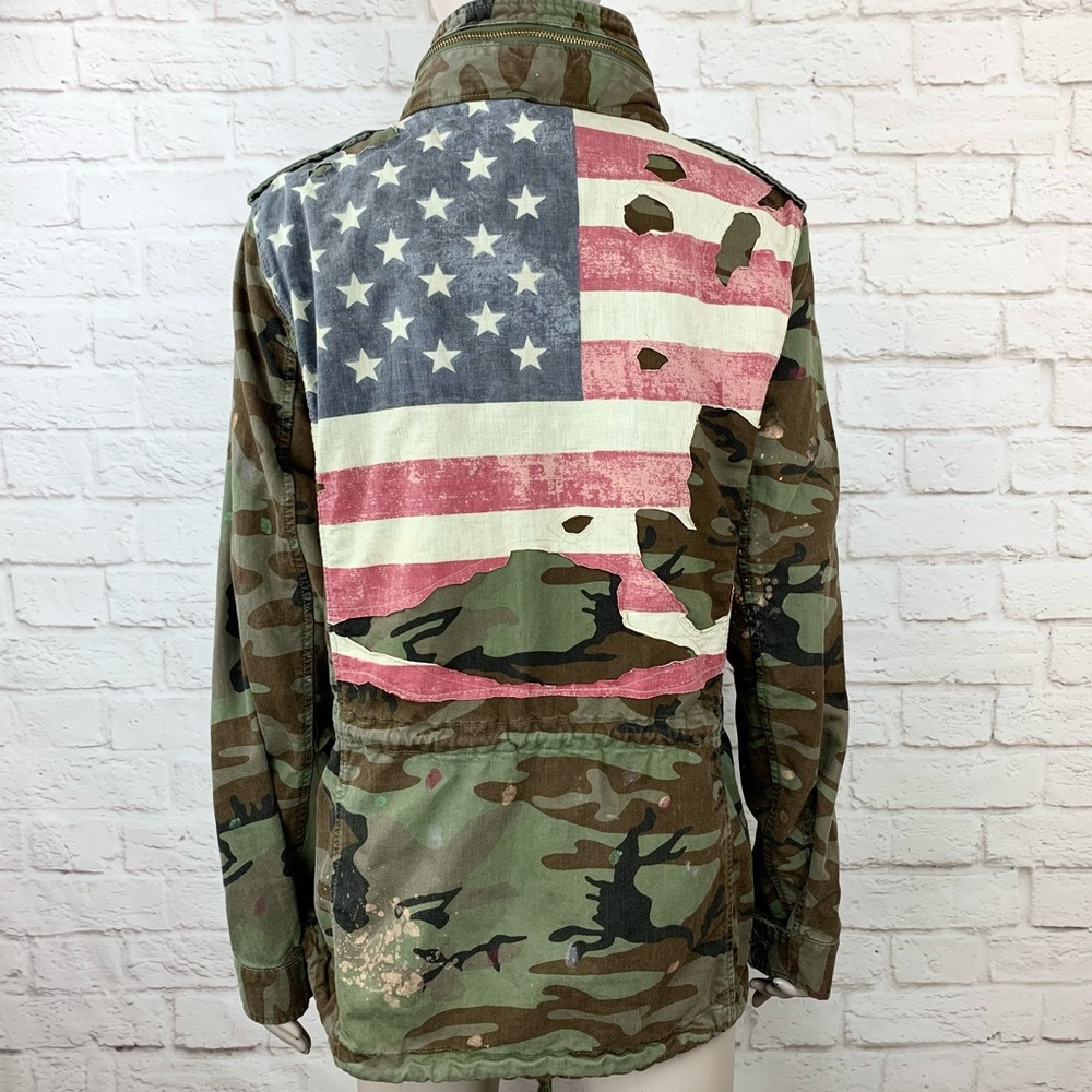 NEW! Denim & Supply Polo Ralph Lauren Camo Field Jacket Distressed Hooded Size L